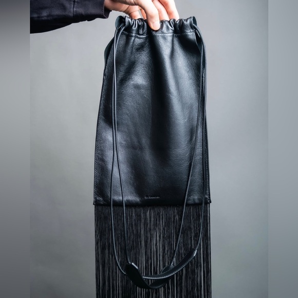 Jil Sander Designer Black Leather Tassle Fringe Unique Smooth Bag Handbag Should - Picture 12 of 16